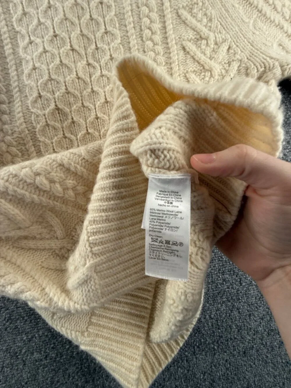 J. Crew Rugged Merino Fisherman Sweater Ivory Cable Knit Chunky Small Wool Uni - Picture 10 of 15